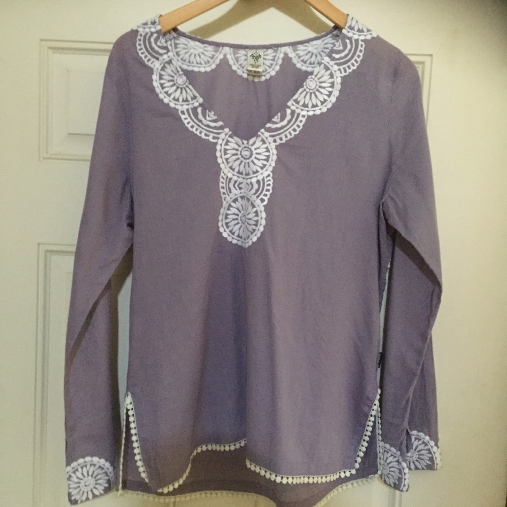 Prana Embroidered Cotton Tunic Small Lilac Boho Beach Cover Up